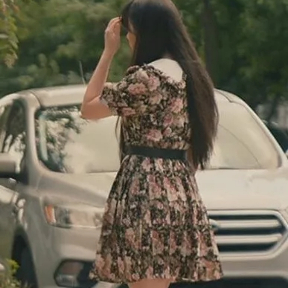 New Anthropologie En Saison Black Floral Contrast Collar Mini Dress XS